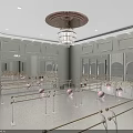 School Dance Studio With Mirrors Wooden Barres Chandelier Large Windows And White Light Colored Decor