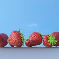 Several Fresh Ripe Red Strawberries With Green Leaves On Light Surface