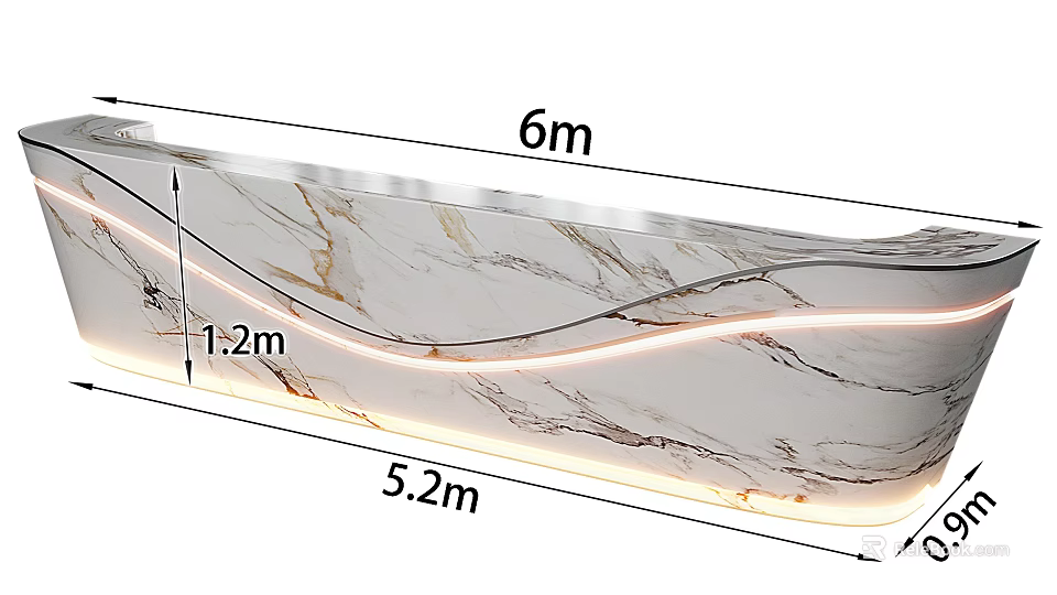 Modern Reception Desk With Marble Texture LED Strip Lighting And 6m Length 3d model 