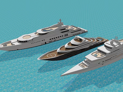 Three Luxury Yachts On Turquoise Water 3d model