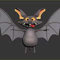 Cute Cartoon Bat With Big Yellow Eyes Orange Ears And Spread Wings