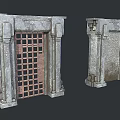 Ancient Style Stone Door Frames With Carvings Grid Design And Inscriptions