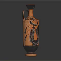 Tall Ancient Style Ceramic Vessel With Orange Black Decorative Patterns And Handle