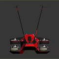 Red Streamlined Vehicle With Black Blue Details Four Wheels And Striped Wings Dark Background