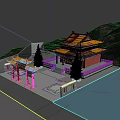 Ancient Chinese Architecture With Yellow Roof Red Walls And Traditional Gateway In Mountain Scenery
