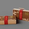 Traditional Wooden Ornament Decoration Set With Red Ribbon And Golden Patterns