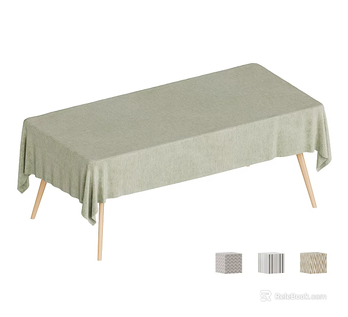 Light Green Tablecloth Covered Table With Light Wood Legs And Pattern Options 3d model 