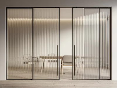 Modern Sliding Doors with Ribbed Glass and Black Frame for Interior Dining Space 3d model