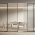 Modern Sliding Doors with Ribbed Glass and Black Frame for Interior Dining Space