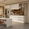 Modern Kitchen Sideboard With White Cabinets Drawers Glass Door Storage And Small Appliances