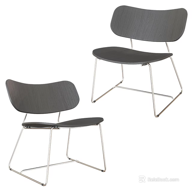 Modern Minimalist Single Chair With Metal Legs Gray Fabric Seat And Curved Backrest Design 3d model 