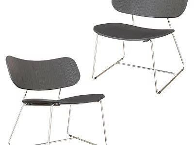 Modern Minimalist Single Chair With Metal Legs Gray Fabric Seat And Curved Backrest Design 3d model