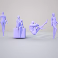 Purple Human Figures In Various Poses Standing Sitting And Lying On Light Background