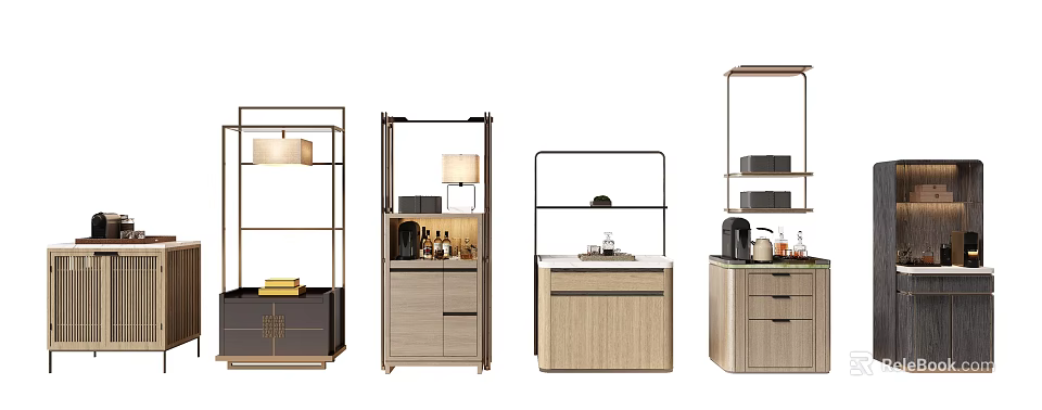 Modern Shelving Units With Wooden Drawers Metal Frames And Open Storage Racks 3d model 