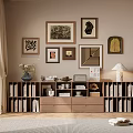 Elegant Decorative Cabinet Featuring Books Framed Artworks Vase Table Lamp And Home Decor