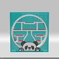 Elegant Modern Chinese Display Shelf With Circular Frame And Panda Design