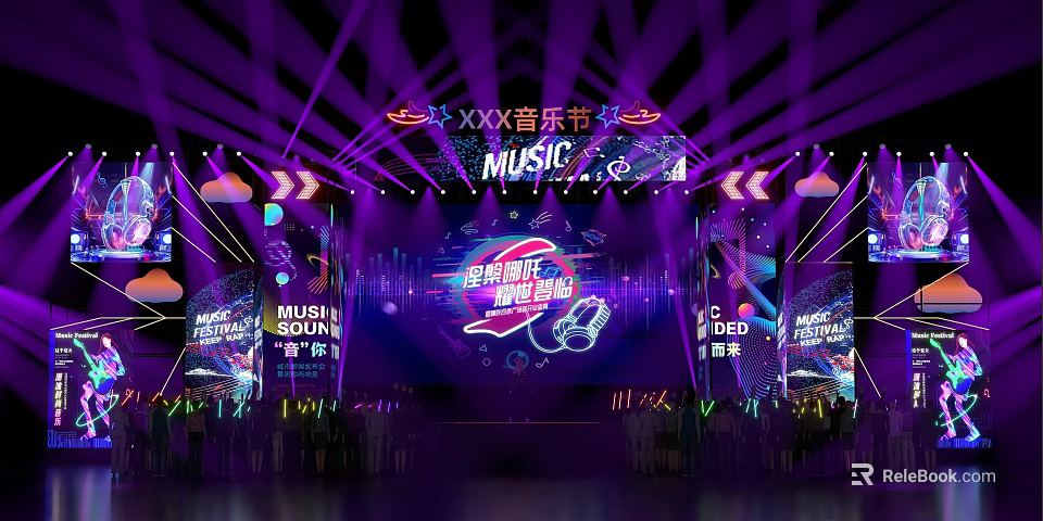 Dance Hall Stage With Purple Lighting Music Festival Party Atmosphere And Sound System 3d model 