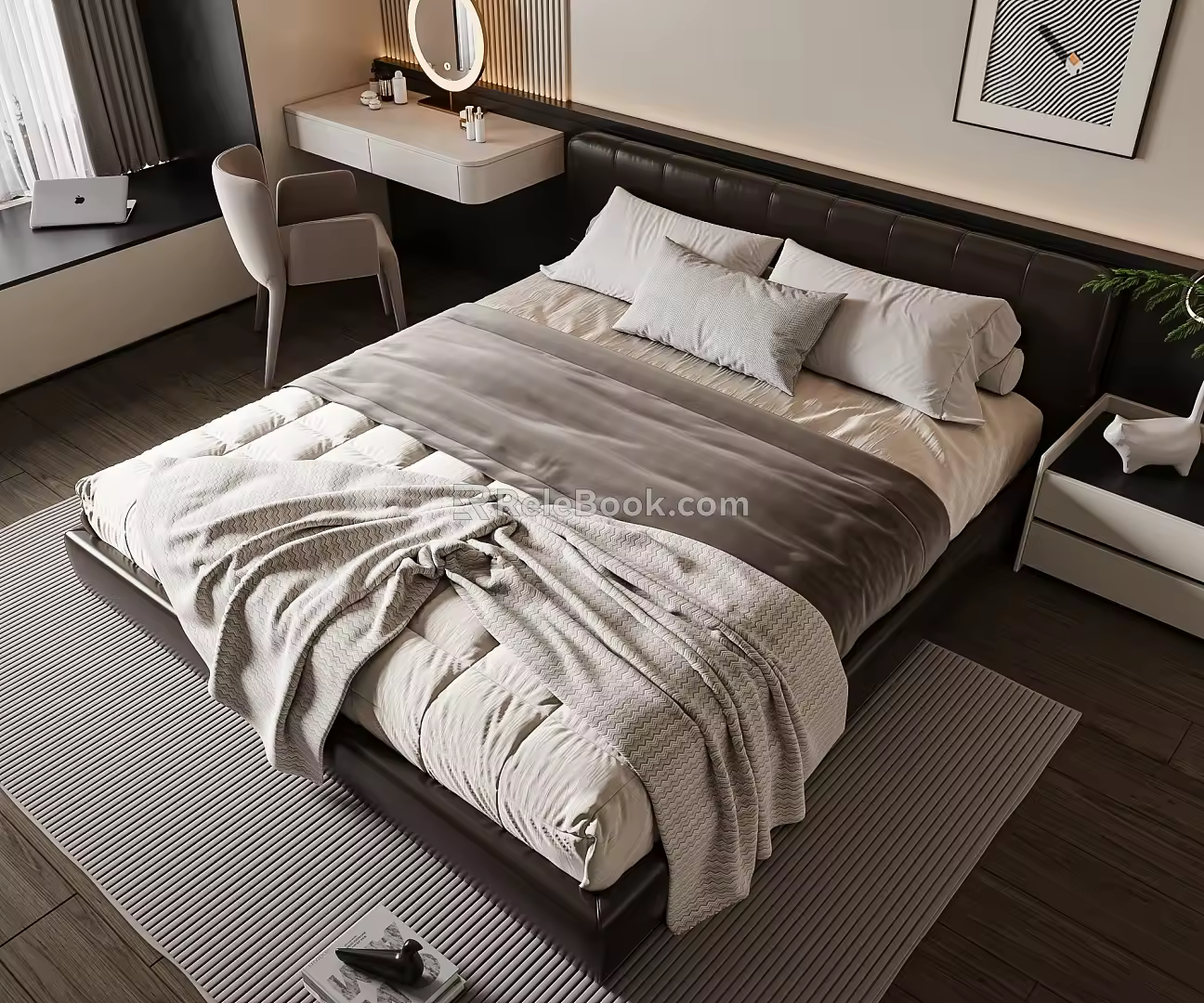 Double bedside table carpet pillow ornaments 3d model