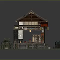Japanese Traditional Wooden Furniture With Tatami Mats Tables Chairs And Lanterns In Garden Structure