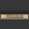 Traditional Architecture Featuring Dark Tiled Roof Curved Eaves Wooden Windows And Light Colored Walls
