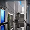 Modern Escalator in Lobby with Marble Floor Metal Handrails and Lighting Design