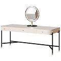 Modern Dressing Table Designs With Round Mirror Stool And Drawer Details 3d model