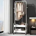 White Freestanding Clothes Rack With Hanging Garments And Storage Shelves