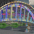 Colorful Arch Bridge With Vibrant Colored Frames And Water Surface Reflection Scenic View