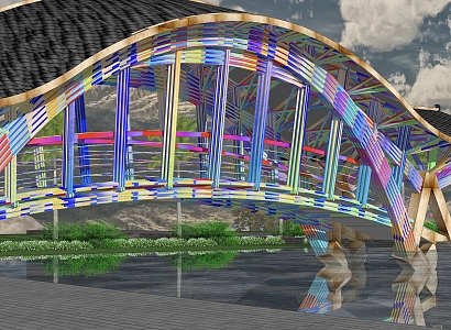 Rainbow Wood Arch Bridge 3d model