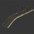 Modern Bridge Structure Featuring Curved Concrete Deck Yellow Lane Lines And Red Metal Supports