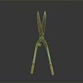 Vintage Brass Scissors With Long Metal Blades And Wooden Handles On Dark Background