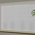 Modern Living Room Large Window Blinds With City View And Indoor Plant
