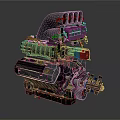 Highly Detailed Automotive Engine Components With Cylinders Exhaust Pipes And Metal Casing
