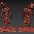 Warrior Character Front Back Views Holding Hammer With Armor Outfit On Stone Slab Base