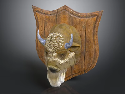 Bull Head Animal Wall Decor With Wooden Shield Background For Home Decoration 3d model