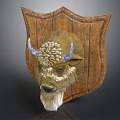 Bull Head Animal Wall Decor With Wooden Shield Background For Home Decoration
