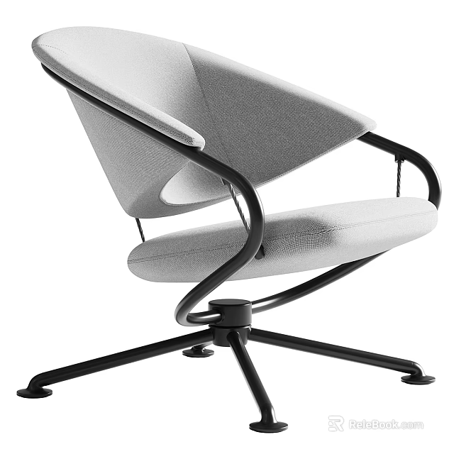 Modern Leisure Chair Design With Gray Fabric Upholstery And Black Metal Swivel Base 3d model 