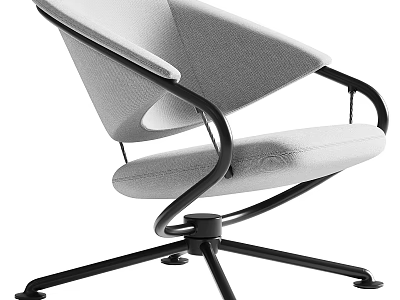 Modern Leisure Chair Design With Gray Fabric Upholstery And Black Metal Swivel Base 3d model