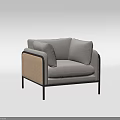 Modern Single Sofa With Gray Upholstery Woven Armrest And Black Frame 3d model