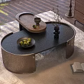 Modern Coffee Table With Black Top Copper Frame Fruit Bowl Tray And Vase For Living Room