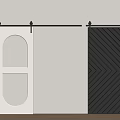 White And Dark Gray Barn Doors With Glass Panels Herringbone Pattern On Black Sliding Track