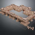 Ancient Stone Fortress Model With Square Structure And Surrounding Guard Figurines 3d model