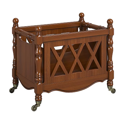 Wooden Vintage Storage Shelf with Wheels and Cross Design for Home Use 3d model Wooden Vintage Storage Shelf with Wheels and Cross Design for Home Use 3d model