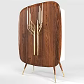 Modern Walnut Wood Wardrobe With Golden Tree like Accents And Unique Curved Door Design