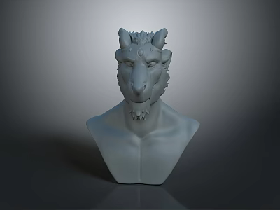 Detailed 3D Mythical Creature Bust Sculpture With Horned Head And Torso 3d model