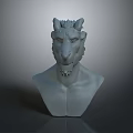 Detailed 3D Mythical Creature Bust Sculpture With Horned Head And Torso