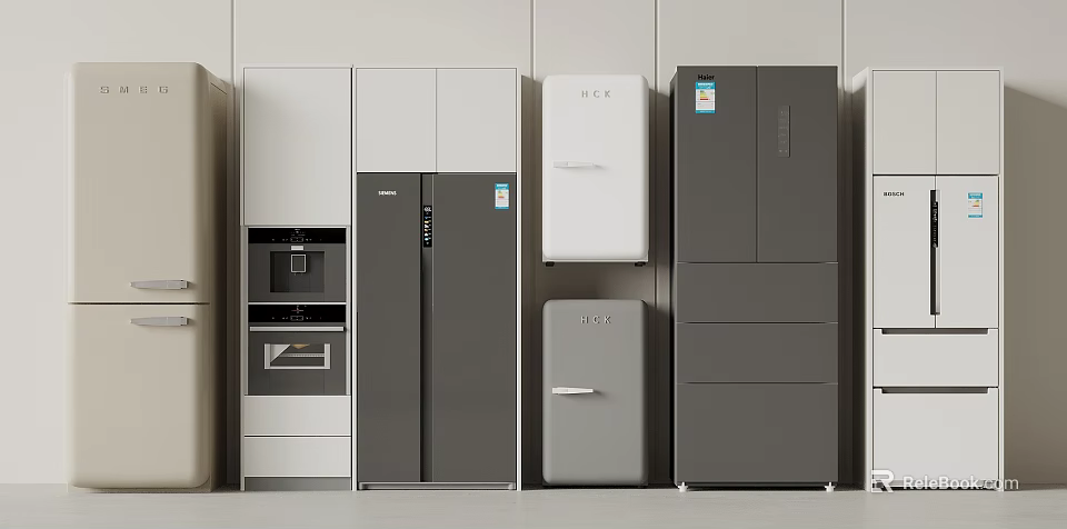 Different Designs Refrigerators and Freezers in Gray White Silver Double Single Door Styles 3d model 