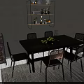Dark Colored Dining Table Set with Four Chairs Simple Design for Home Dining Room 3d model