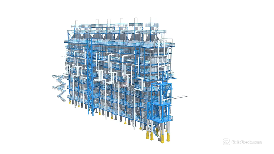 Industrial Equipment Multi Level Structure With Piping Systems And Metal Frames 3d model 