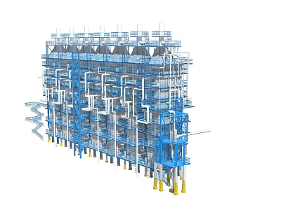 Industrial Equipment Multi Level Structure With Piping Systems And Metal Frames 3d model